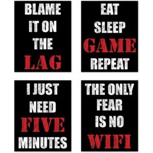 Customized Gamer Video Game Themed Wall Art Posters, Black White and Red