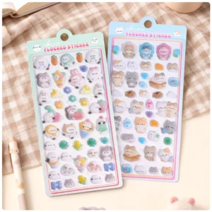 Customized Kawaii Cute Japan High Quality 3D Embossing Double Layer Resin Bonbon Drop Flocked Decorative Stickers Sheet