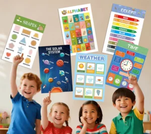 Customized Kindergarten English Learning Posters and Wall Charts for Letters, Weather, and Time