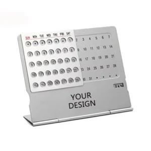 Customized Logo Aluminum Alloy Perpetual Desk Calendar Foldable Metal Table Calendar for Office Desktop Decoration Business Gift