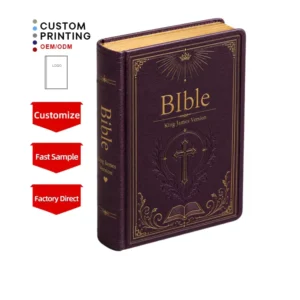 Customized Logo Light Brown Multilingual Hardcover Full Color Printing KJV Portuguese Bible Book