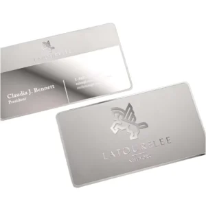 Customized Logo Offset Printing Plastic Gift Card Paper Holder Metal Business Card Mirror Metal Card on Coated Paper