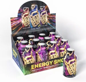 Customized Logo Printed PET Plastic Heat Shrink Sleeve Label for Energy Shot Bottle with Paper Pop-Up Display Box