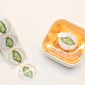 Customized Multi-Shaped Transparent Waterproof Vinyl Adhesive Sticker Rolls for Fruit and Food Packaging