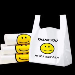 Customized PE Plastic Shopping Bag with Logo, T-Shirt Style, Durable Gravure Printing for Grocery, Supermarket, Takeout Use