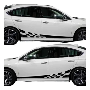 Customized PVC Car Side Skirt Decals, Striped Latte 3D Cartoon, Removable