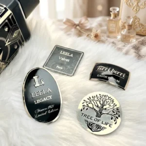 Customized Private Brand Metal Perfume Label, Aluminum Outer Packaging Label