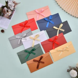 Customized Recycled Paper Business Envelope for Wedding Invitations with Ribbon Seal and UV Printing
