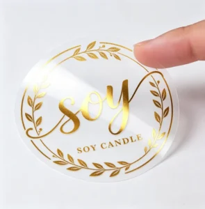 Customized Waterproof Circular Synthetic Paper Labels with Black Hot-Stamped Logo