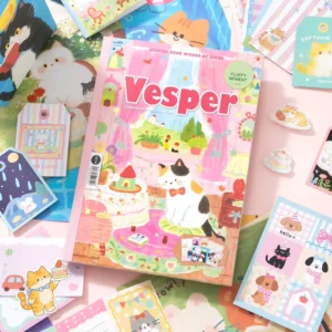 Cute Cartoon Cat Sticker Book and Scrapbook Paper Kit for Journaling, Collage and DIY Crafts
