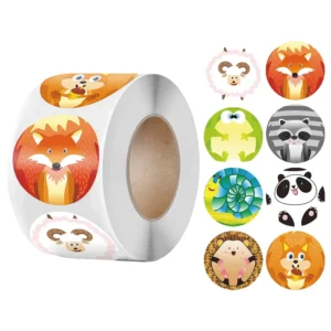 Cute Cartoon Fox Squirrel Panda Sticker Roll Round Labels Motivational Self-Adhesive Stickers for Kids and Students