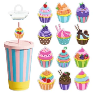 Cute Cupcake PVC Soft Rubber Straw Sleeve 8mm Universal DIY Decorative Water Cup Accessories