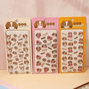 Cute Dog 3D Embossed Transparent Waterproof Stickers for Notebook and Stationery Decoration