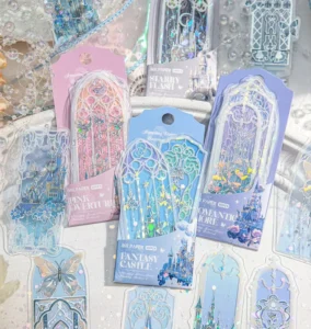 Cute Laser Waterproof Eco friendly PVC Window Castle Pet Bookmark Stickers 100pcs