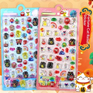 Cute Lucky Cat 3D Embossed Crystal Relief Sticker for Mobile Phone Case and Stationery Decoration