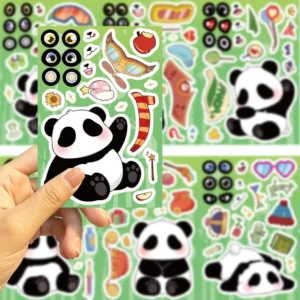 Cute Panda Face PVC Waterproof Matte Varnished Digital-Printed Wall Stickers DIY Craft Labels