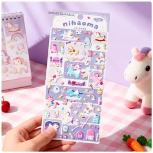 Cute Unicorn Horse Pony Paper Bubble Stickers Educational 3D Gloss Dome Decals for Journal Phone and Handcraft Decoration