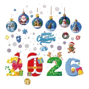 Cute and Warm Christmas Window Stickers UV Printed New Year Decorations