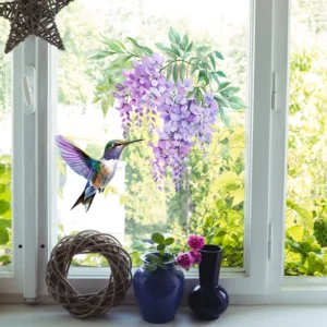 D10400 Wisteria Flower Hummingbird Electrostatic Glass Window Stickers, Glue-Free Removable
