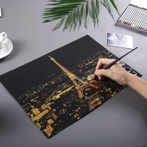 DIY Art Craft City Night Painting Sketch Pads Scratch Painting Gold Scratch Drawing for Adults Kids