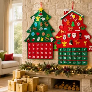 DIY Felt Christmas Tree 24 Days Advent Calendar Wall Hanging Countdown Calendar Pockets Room Classroom Decoration