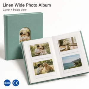 DIY Linen Wide Photo Album 60 Pockets Arched Window PET Pages for 400/300/210 Archival Quality CE and RoHS