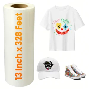 DTF Transfer Film Roll 13″ x 328′, A3+ Double-Sided Matte PET Heat Transfer Paper for T-Shirts and Dark Fabrics