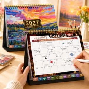 Desktop Table Calendar 12 Month Monthly Planner With Color Tabs Free Sticker Sheet for Home Office Stationery