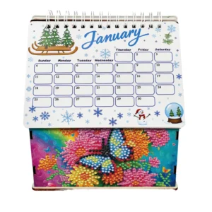Diamond Painting House Shaped Desk Calendar with Storage Box Decorative Flip Monthly Table Calendar Desktop Ornament Gift