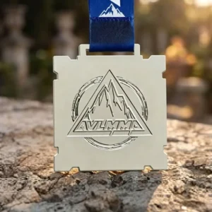 Die Cast 3D Relief Silver-Plated Square MMA Medal for BJJ Jiu Jitsu Tournament