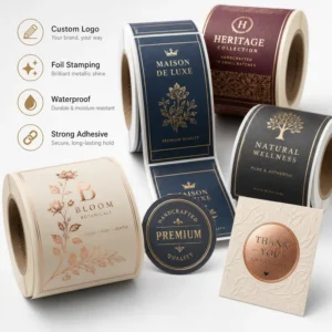Die Cut 3D Gold Foil Embossed Waterproof Vinyl Packaging Labels for Wine Beer Spirit Bottles and Skincare Roll