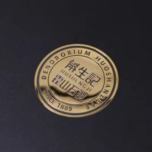 Die-Cut Gold Foil Embossed Metal Sticker for Whisky and Wine Bottles, Waterproof and Oil-Proof