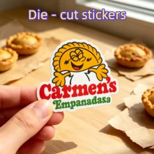 Die Cut Paper Stickers Waterproof Cartoon Empanada-Shaped Self-Adhesive Decals Eco-Friendly for Bakery Packaging