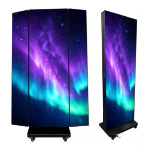Digital Roll-Up Banner with Foldable LED Poster Screen, Reusable Electronic Pull-Up Signage