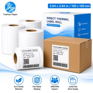Direct Thermal Label Roll 100x100mm, Top-Coated, Self-Adhesive, for Barcode Warehouse Use