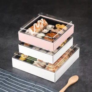 Disposable Food-Grade Transparent 14cm Square 1mm Thick Small Sushi PET Plastic Packaging Box