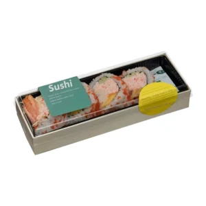 Disposable Food-Grade Transparent Rectangular 6-Compartment Sushi Box with Wooden Packaging