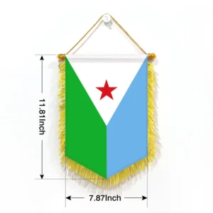 Djibouti Flag Blue White Green Horizontal Banner 20x30cm with Red Star Pattern and Tassels