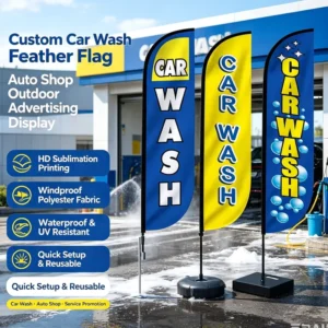 Double-Sided Blackout Polyester Feather Flag, Waterproof, with Aluminum Pole for Restaurants