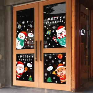 Double-Sided Christmas Static Window Clings, Reusable No-Glue PVC Glass Decals, Santa Claus Snowman Xmas Tree