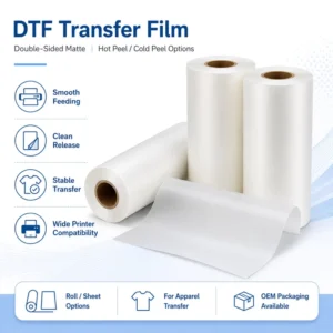 Double-Sided DTF PET Heat Transfer Film Roll, Warm/Hot/Cold Peel, 30cm/60cm