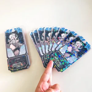 Double Sides Printed Bright Color Custom Design Cartoon Holographic Broken Glass Finish Cards Die Cut Shape Gift Ticket Cards