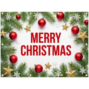 Durable Custom Print Large Size Outdoor Waterproof Christmas Holiday Decoration Wall Hanging Banner Flag