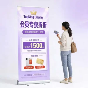 Durable Roll-up Banner with Integrated Steel Base and Cross Brace Design for Trade Shows and Outdoor Events