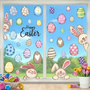 Easter Flat Wall PVC Static Sticker Rabbit Animal Festival Children’s Room Glass Window Decal Cartoon Egg