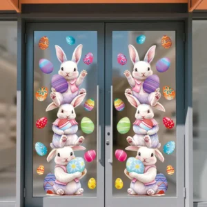 Easter Window Stickers Cross border Cartoon Rabbit Holding Eggs Pvc Waterproof Anti static Stickers Decoration