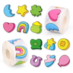 Eco-Friendly 500 Sheets Roll Cartoon Rainbow Pentagram Labels Sticker for Promotion