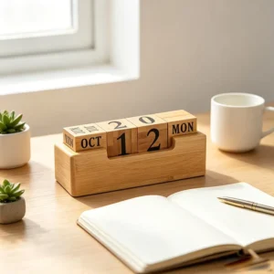 Eco-Friendly Bamboo Wooden Block Table Perpetual Calendar Office Desktop Decorations Silk Screen Printed Church Religious