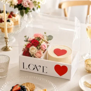 Eco Friendly Clear PVC Handle 2 Grid Gift Box For Flower Cake Food Packaging Foldable Valentine Wedding Mother’s Day Presents