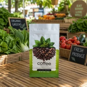 Eco Friendly Coffee Bean Pouch Eight Side Seal Bag AL Plastic Composite Custom Printed Food Packaging Flat Bottom Coffee Bag